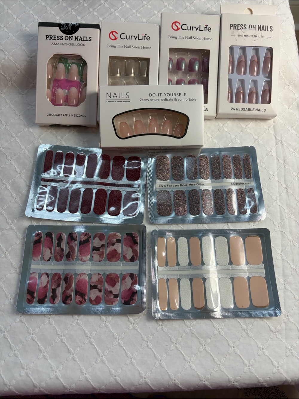 Press-On Nails Set - Assorted Pink, Nude & Metallic Shades; Lily & Fox Nail Wrap